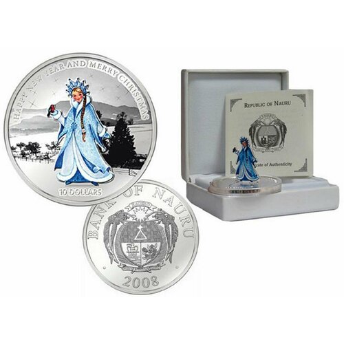 10 долларов 2008 год снегурочка монета-трансформер науру 10 долларов 2002 г введение евро proof
