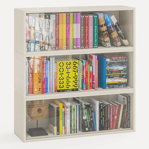 Изображение товара Три книжные полки Мебельный Двор КН1 со стеклянными сдвижными дверками цвет дуб