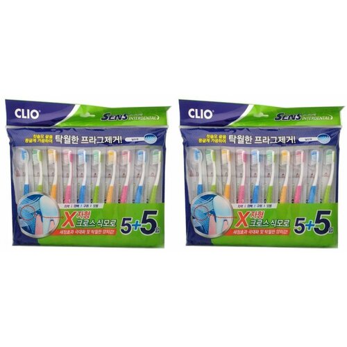 Clio Зубная щетка Sens Antibacterial Toothbrush, набор 10 шт/уп, 2 уп зубная щетка набор clio the style toothbrush 4 шт