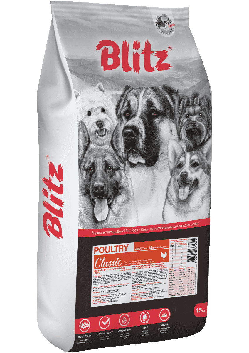 Blitz Classic Adult Dog Сухой корм для собак всех пород, Домашняя птица 15кг
