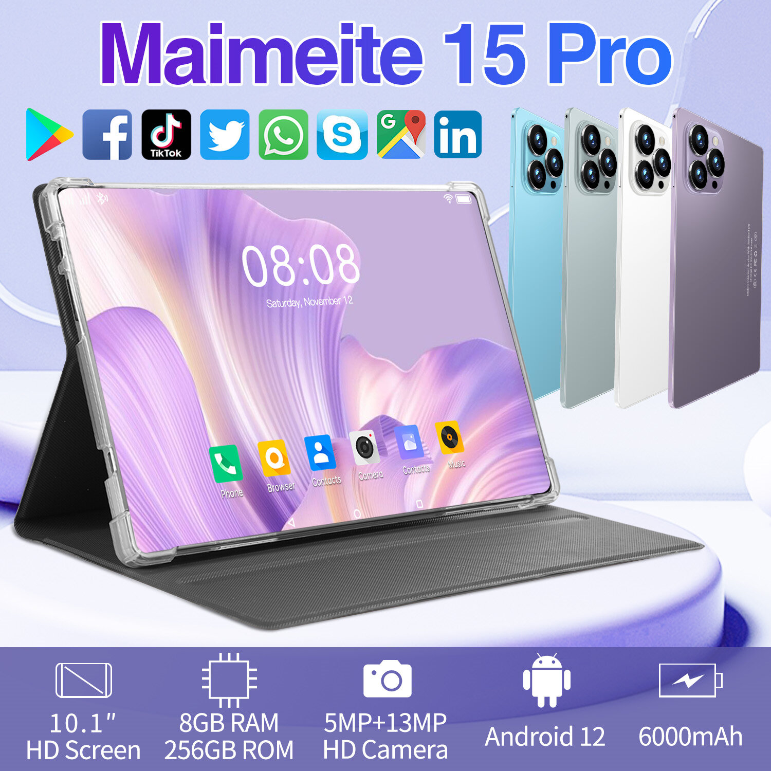 Maimeite 15 Pro планшет 2024 дюймов Android 126000 мАч8 ГБ + 256 ТБ