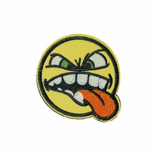 Патч шеврон с вышивкой для одежды На липучке Злой смайлик желтый 500₽