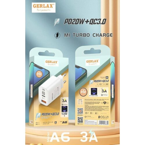 Зарядное устройство GERLAX блок для быстрой зарядки с 2-мя разъемами USB TYPE-C 600₽