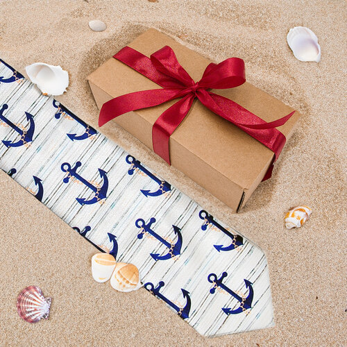 Галстук Рыбий Зонтик, синий, белый