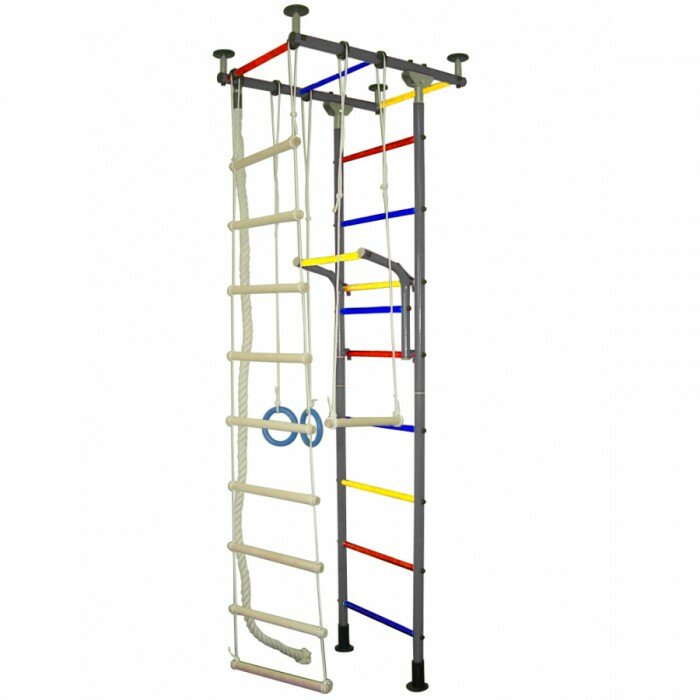 Детский спортивный комплекс для дома Крепыш Г-образный ПВХ серый/разноцветный