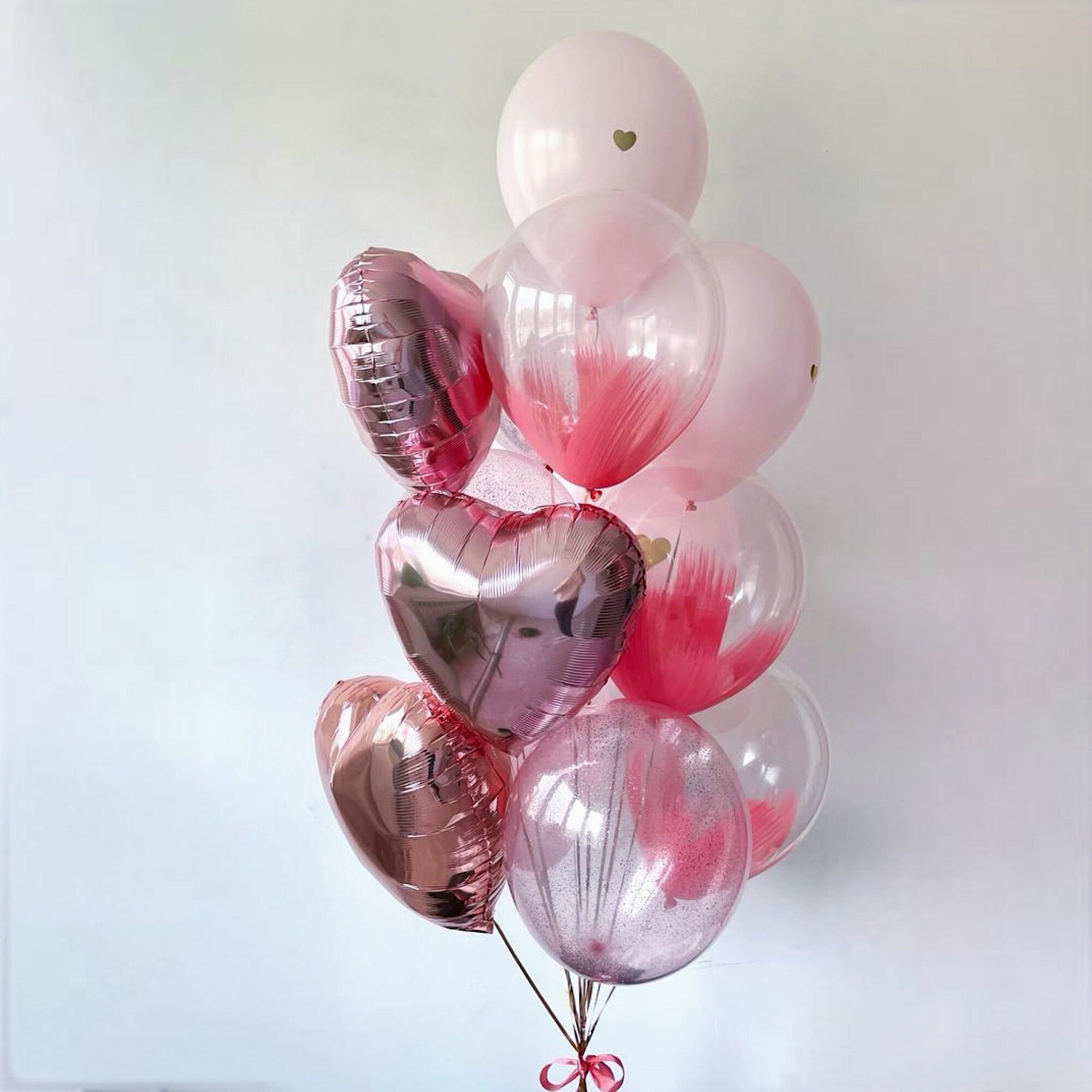 Воздушные шары надутые гелием, розовый фонтан для подруги, 13 шаров