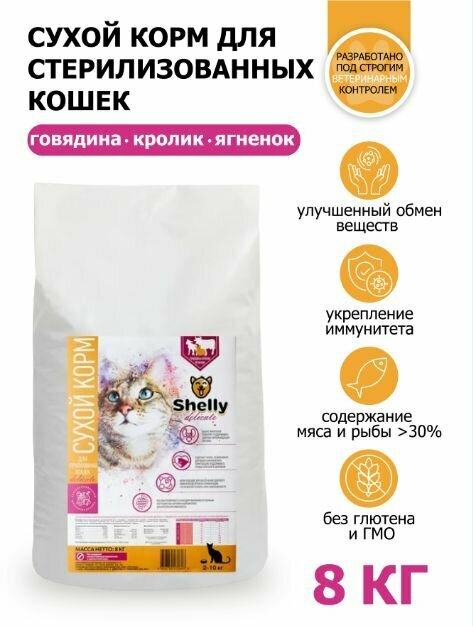 Корм для стерилизованных кошек Shelly Sterilized Delicate Premium с говядиной кроликом и ягненком