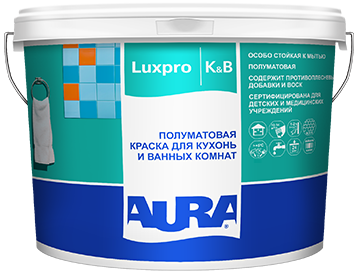 Краска для Ванных Комнат и Кухонь 0.9л Aura Luxpro Kitchen & Bathroom Полуматовая, Белая / Аура Люкспро Китчин.