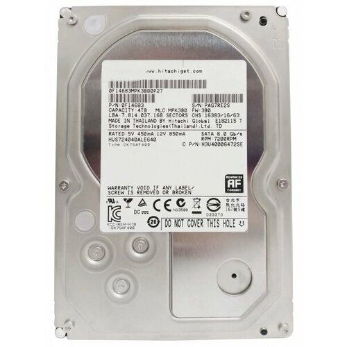 Жесткий диск HGST 0F14683 4Tb 7200 SATAIII 3.5 HDD жесткий диск hgst 0f23101 2tb 7200 sataiii 3 5 hdd