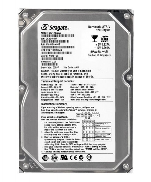 Жесткий диск Seagate ST3120023A 120Gb 7200 IDE 3.5" HDD