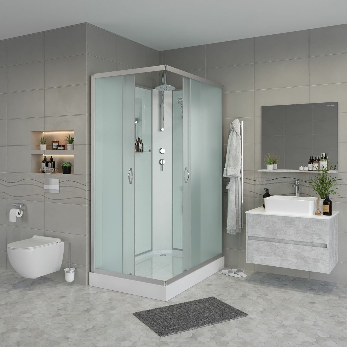 Душевая кабина ng-43185-14qbkt (1100х800х2100-2400) низкий поддон(13см) стекло матовое