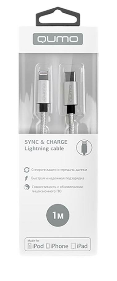 Кабель Qumo MFI С48 Type-С - Lightning 1м, 5В, 2,4A, 12Вт опл. нейлон, серебро