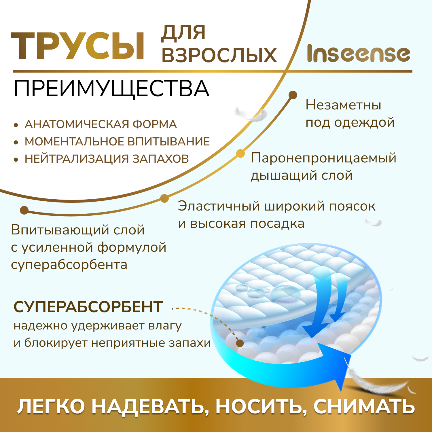 Изображение Подгузники трусики для взрослых INSEENSE Daily Comfort XL, 120-160 см, 10 шт.