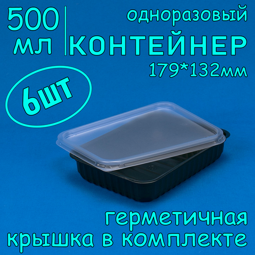 Контейнер одноразовый с крышкой 179х132 500 мл 6 шт черный