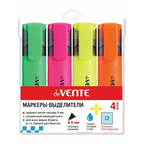 Набор маркеров текстовыделителей 4 цвета желтый зеленый оранжевый розовый плоский корпус скошенный наконечник 168₽