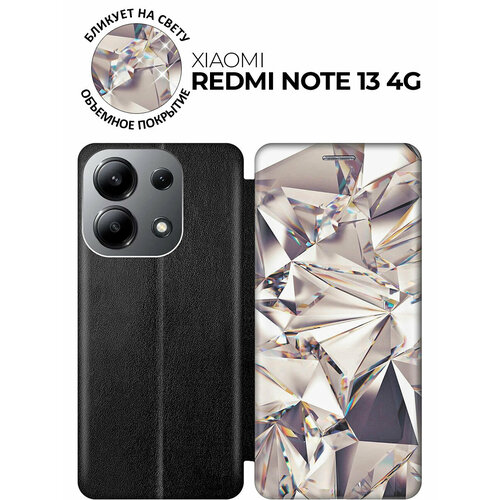 фото Чехол-книжка на xiaomi redmi note 13 4g с принтом "алмазные грани" черный bestluck