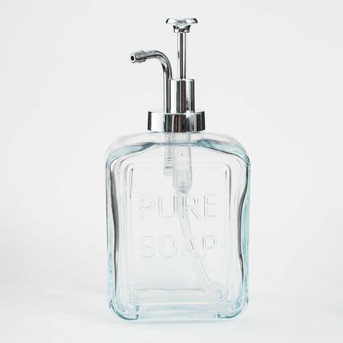 фото Диспенсер для жидкого мыла, 550 мл, стекло/пластик, серебристый, pure soap, clear title kuchenland