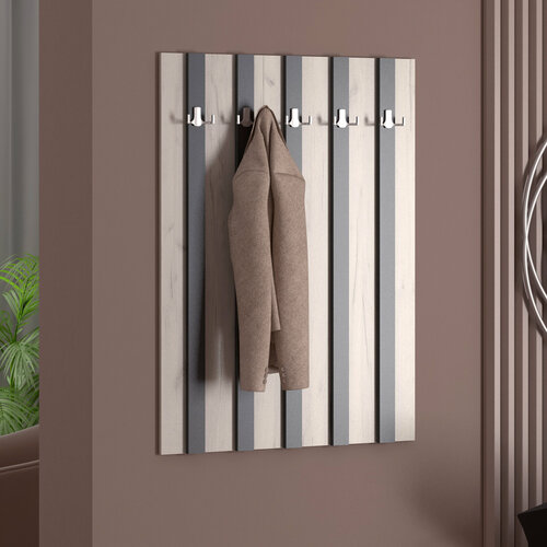 Вешалка настенная в прихожую Элегант, крафт белый / графит, 5 крючков, 80х110 см