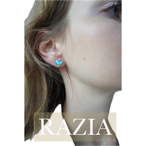 Серьги пусеты, перламутр, искусственный камень, размер 10 мм, голубой