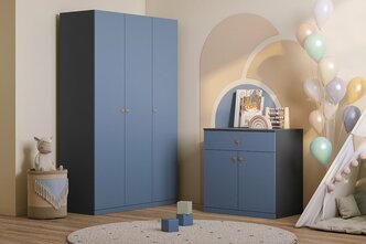 Детская стенка МебельЛэнд24 Стрекоза - 8 МДФ Космея 215x52x210 синий со шкафом с комодом