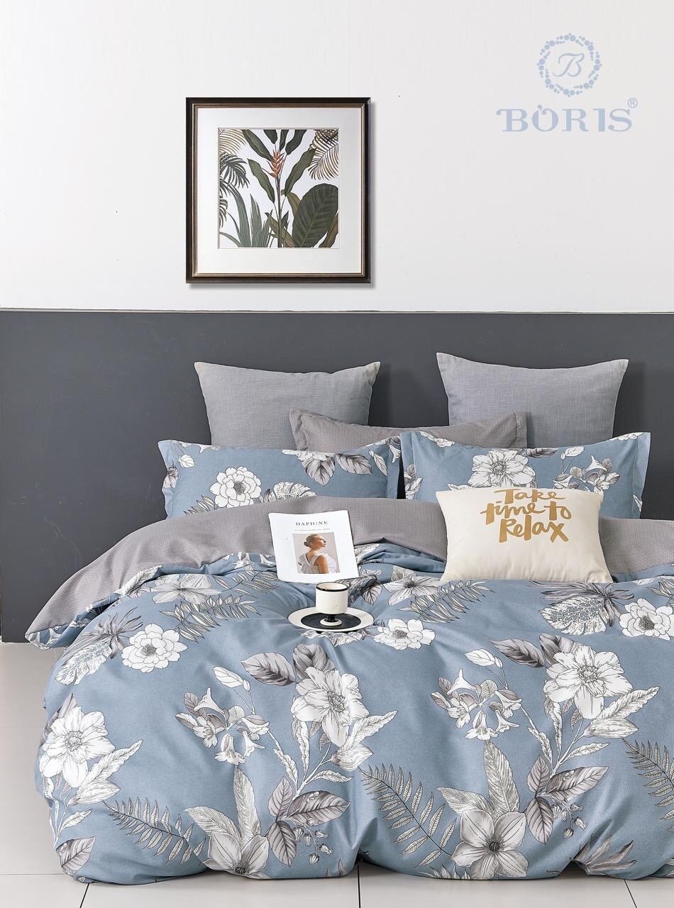 фото Постельное белье Двухспальное Boris / Серо-голубой/ Двушка / простыня 200-230 см./ пододеяльник 180-215 см./ наволочки 70x70см.-2