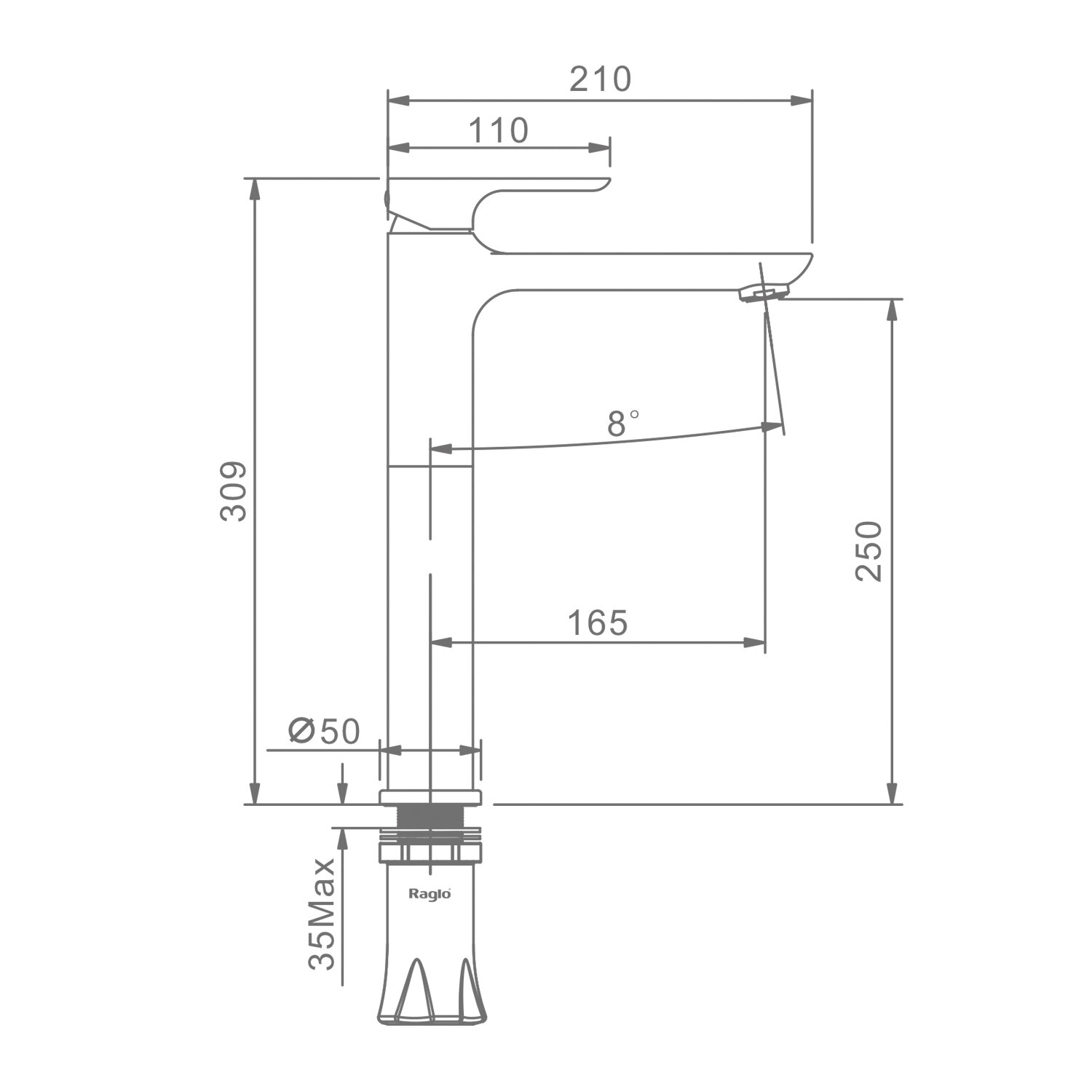 Смеситель для раковины высокий с фиксированным изливом Raglo R03.15 латунь, хром — фото 1