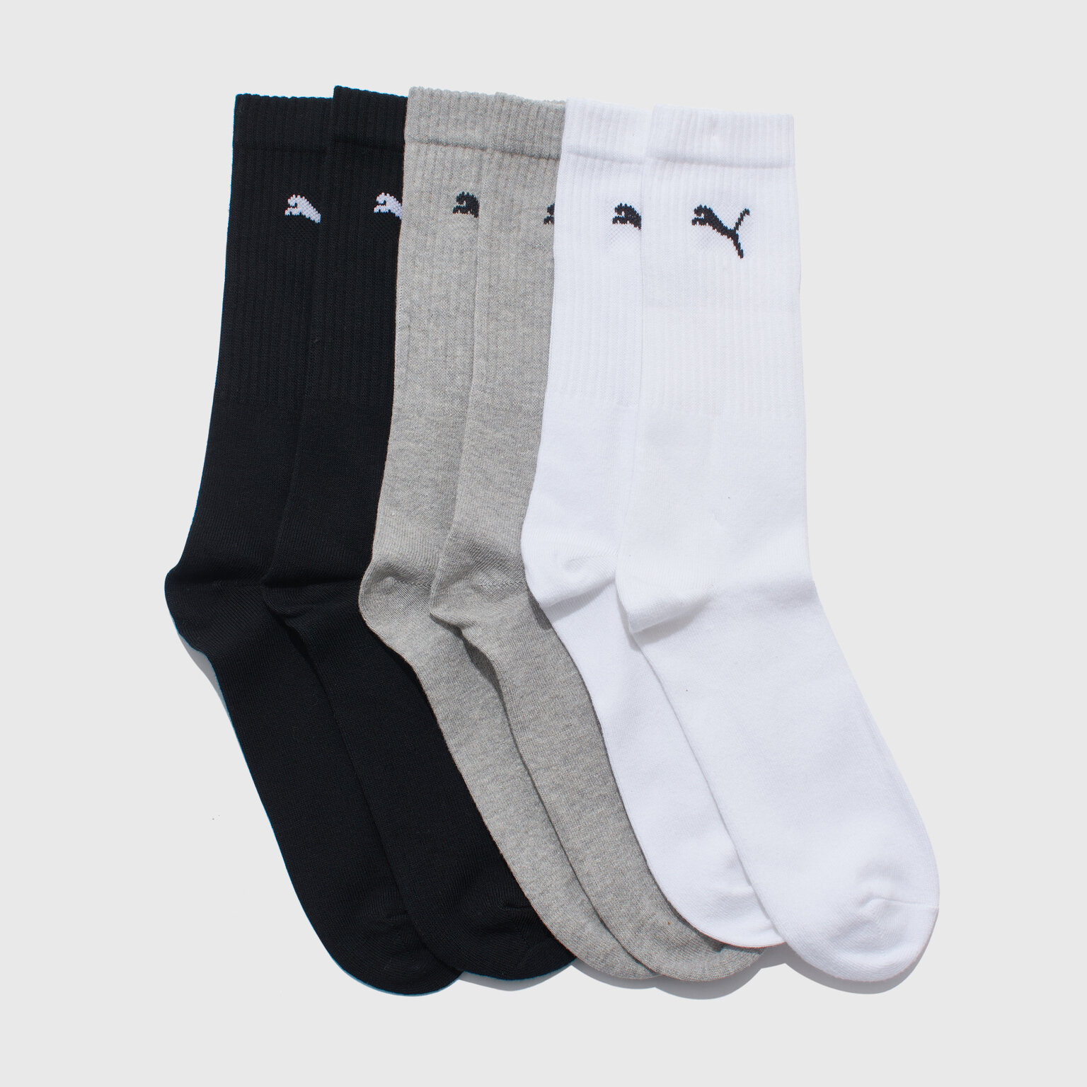 Носки PUMA SPORT CREW LIGHTWEIGHT 3P, комплект, 3 пары, размер 43-46, белый/серый/черный