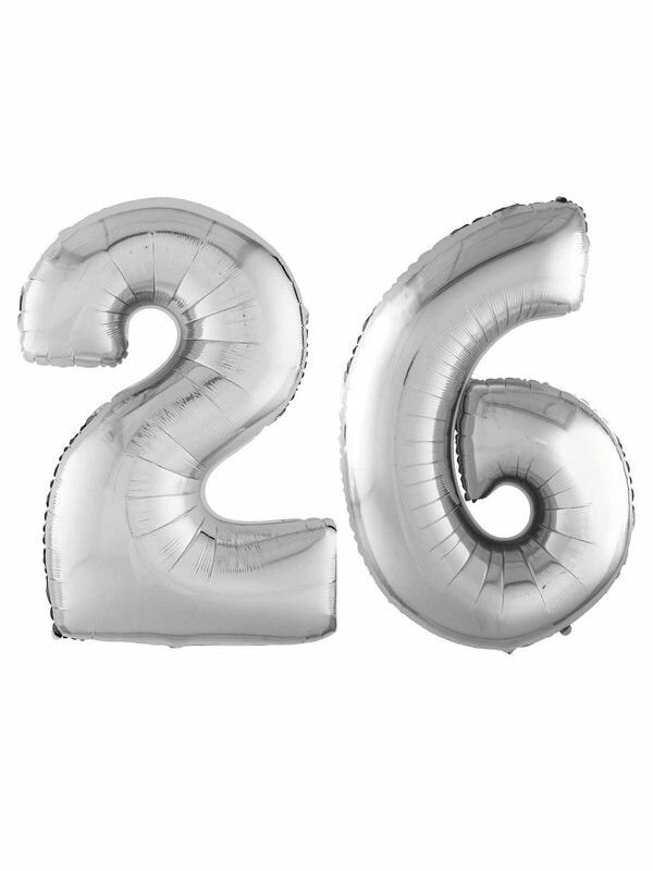 Шар воздушный фольгированный Цифра 26, цвет серебряный 42"/106 см (шс2)(шс6)