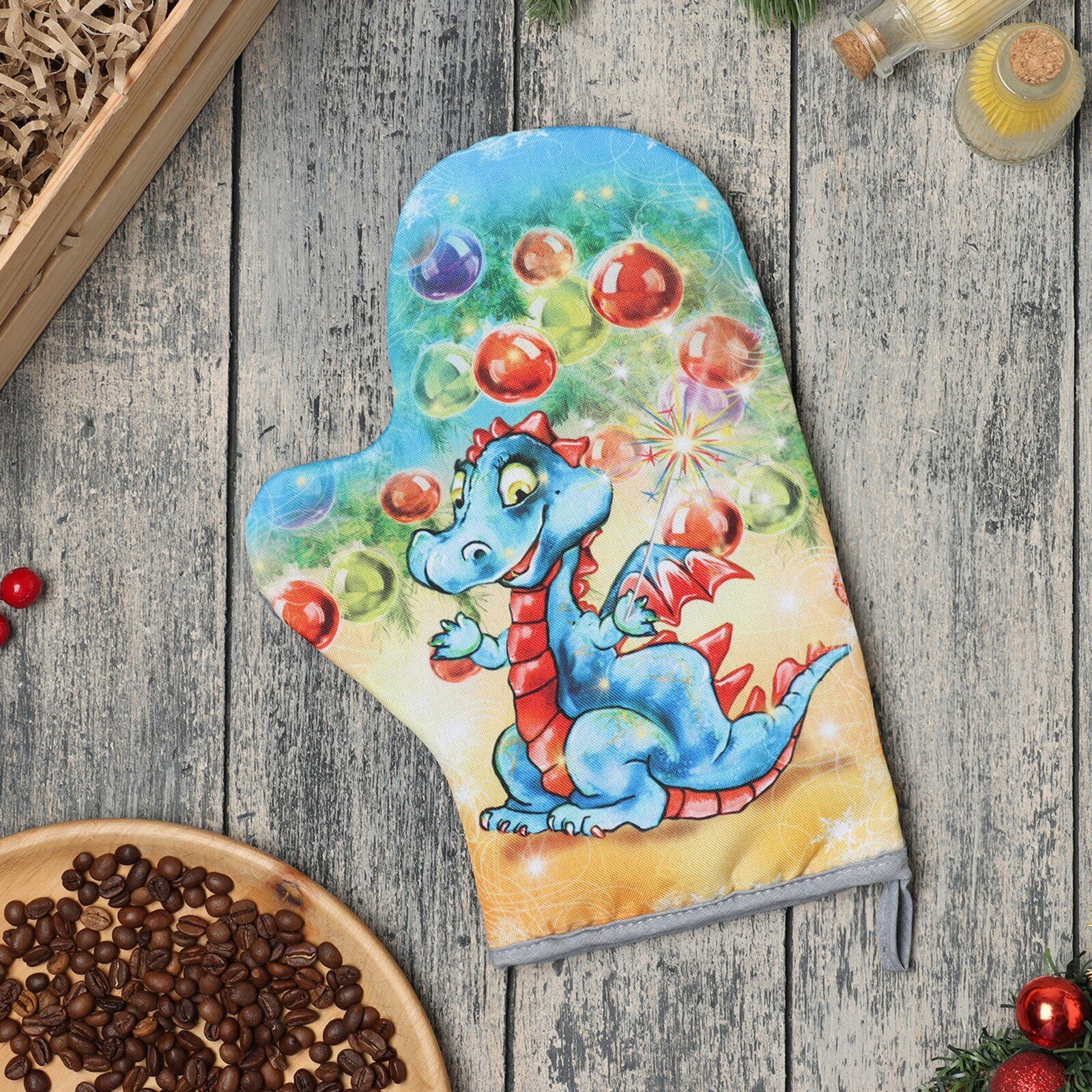 Прихватка "Новогодние игрушки" ватин 20 см х 30 см