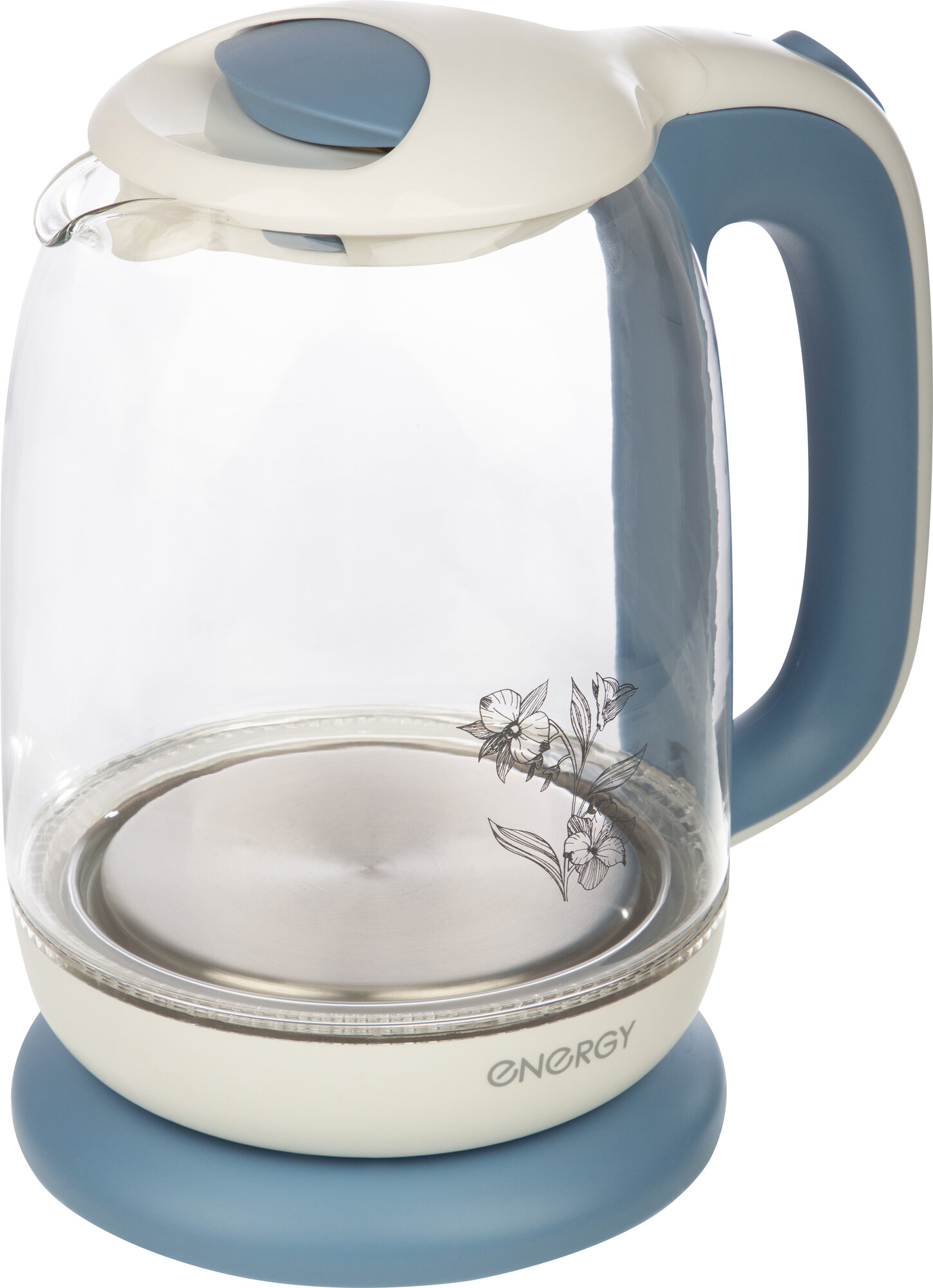 Чайник ENERGY E-281 (1.7л) стекло пластик бело-голубой