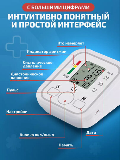 Тонометр для измерения давления электронный с манжетом озвучка голосом — фото 1