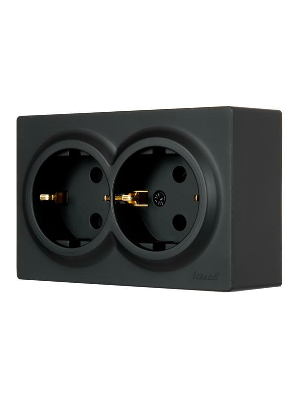 Розетка 2-местная LETO LEZARD с заземлением закрытый корпус черный бархат