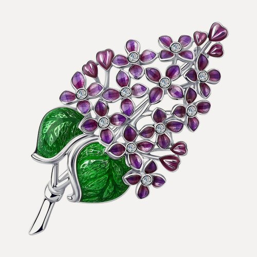 Изображение товара Брошь, серебро, 925 проба, родирование, эмаль, фианит