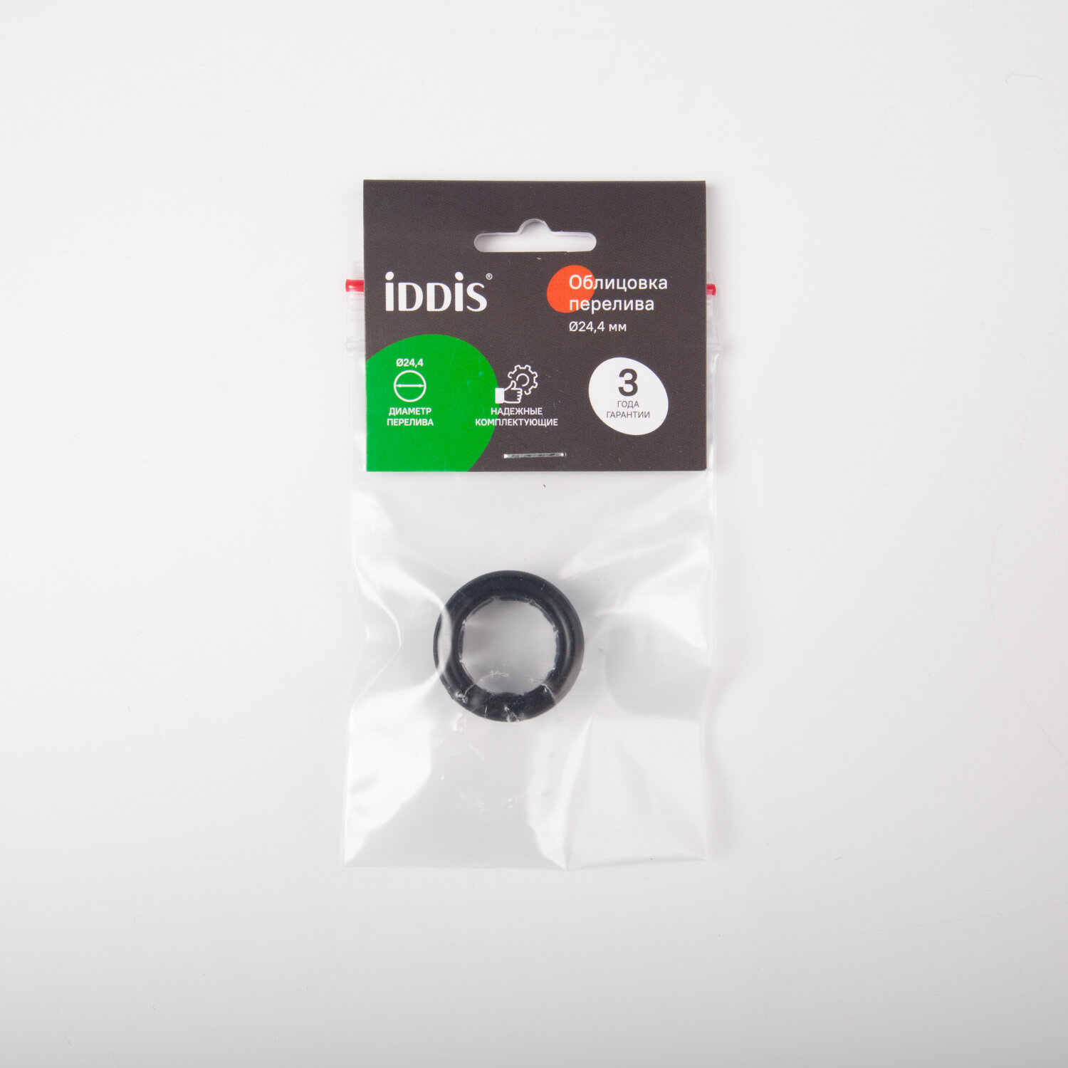 Облицовка перелива, ABS-пластик, 24,4 мм, черная, IDDIS, 917BL240SK — фото 1