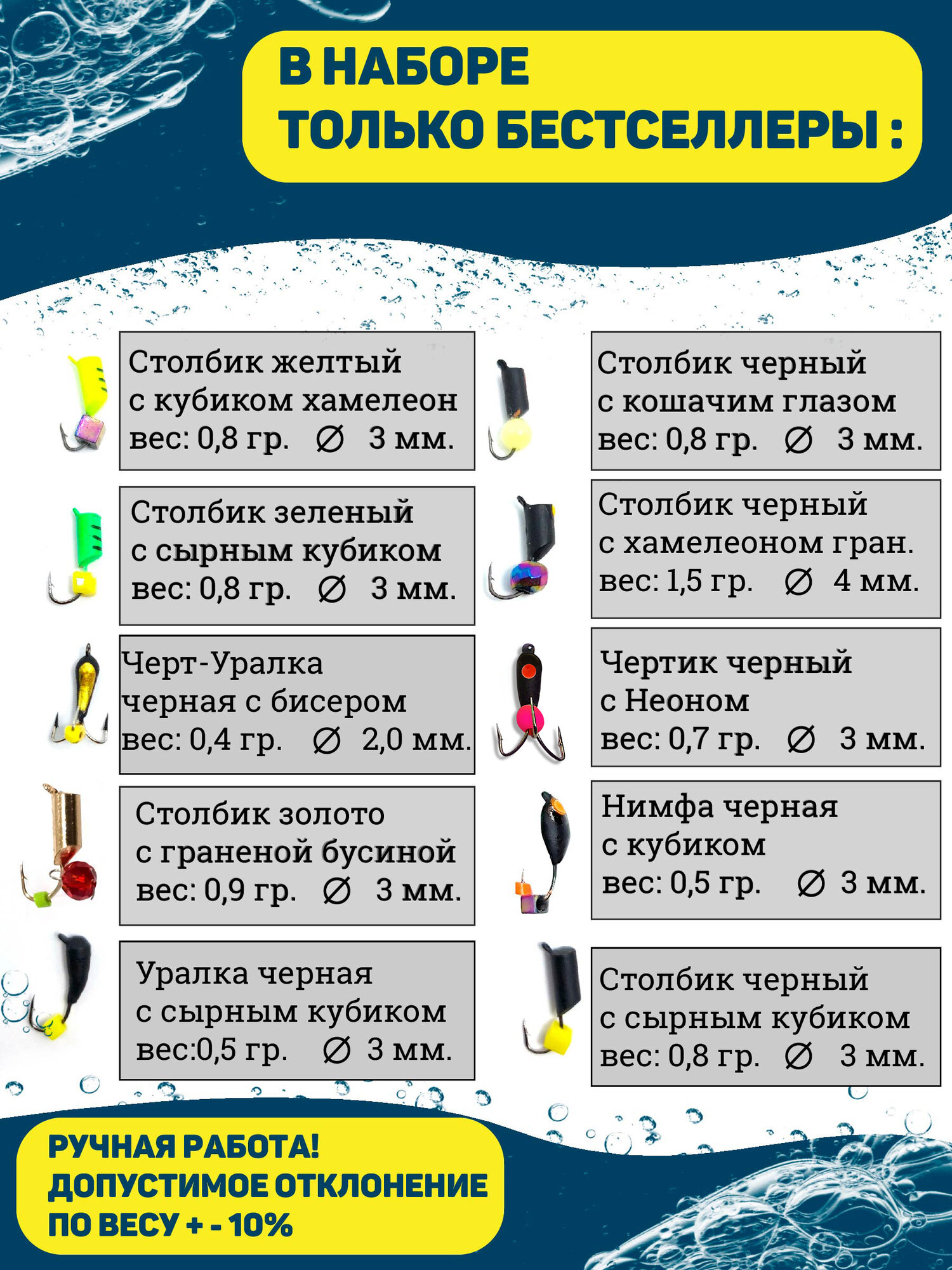 Мормышки для зимней рыбалки вольфрамовые, Улов37, набор 10 штук — фото 1