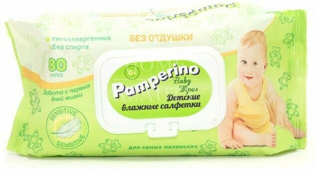 Влажные Салфетки Детские Детские влажные салфетки Pamperino без отдушки для самых маленьких, 80 шт (с клапаном)