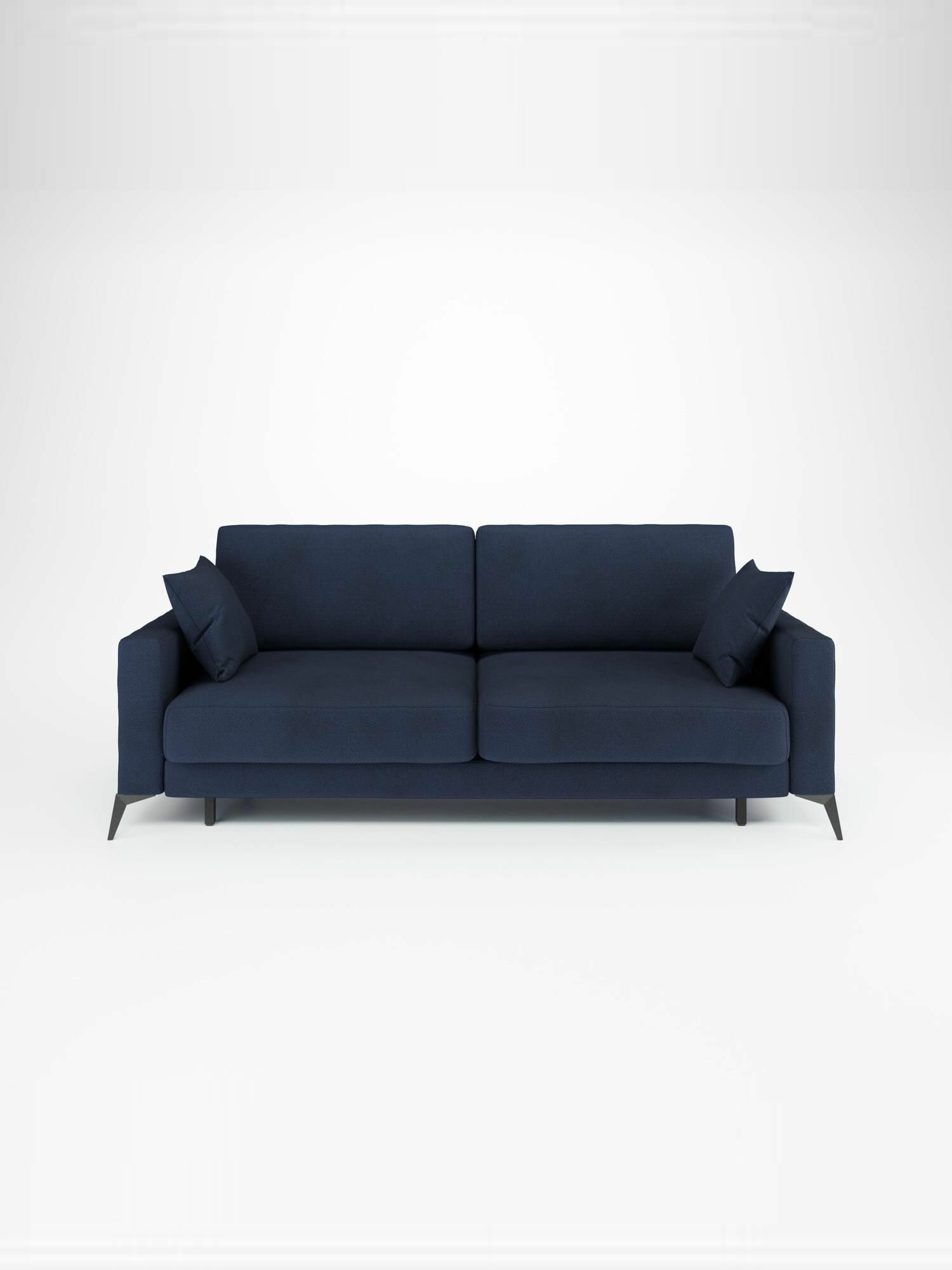 Прямой диван Manons Maison Наоми, раскладной механизм Еврокнижка (Тик-так), Велюр синий, 226х104х77 см