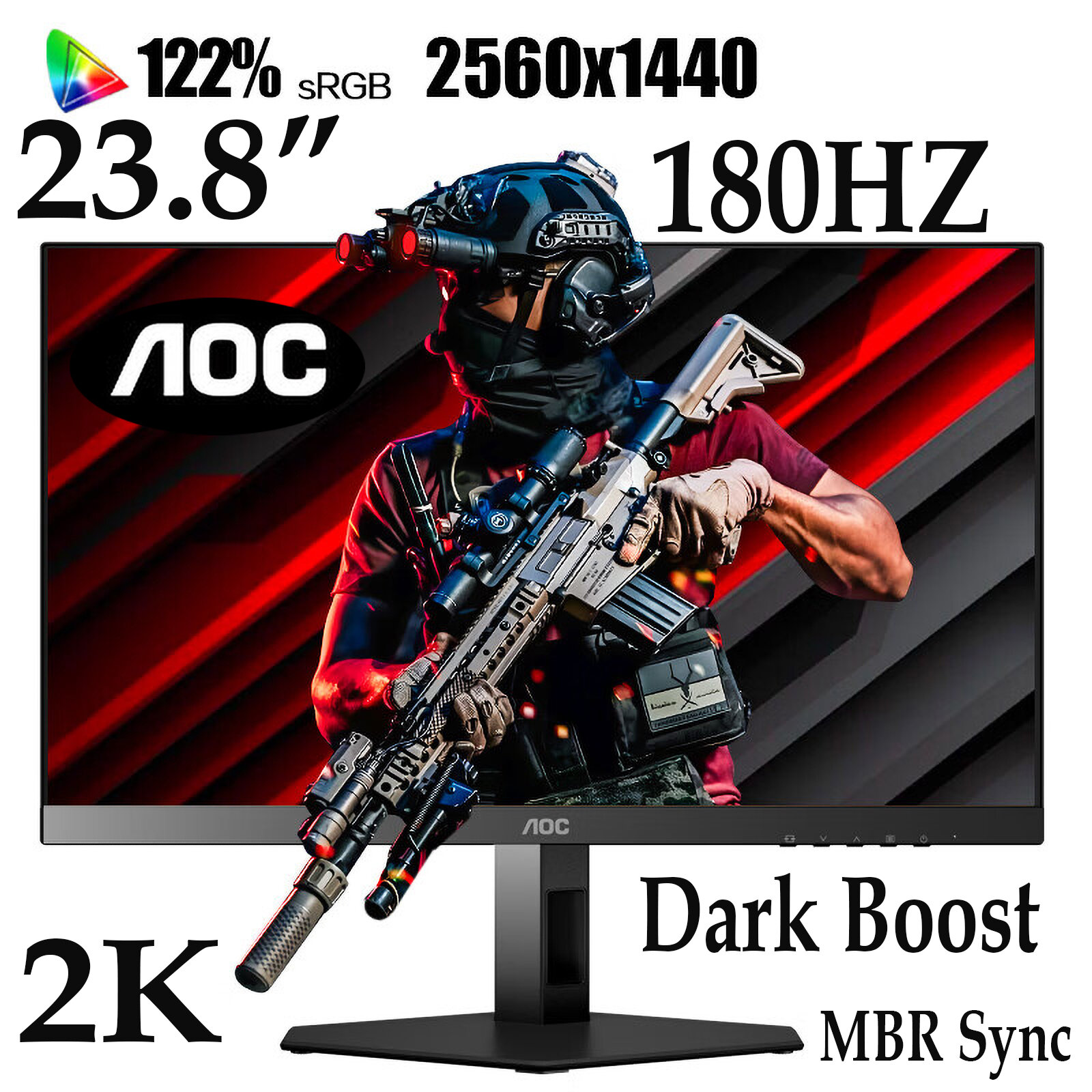 Монитор 23.8" AOC Q24G4E, Fast IPS, 2K, 180Hz, 1 ms, HDR, 10Bit, HDMI, DP