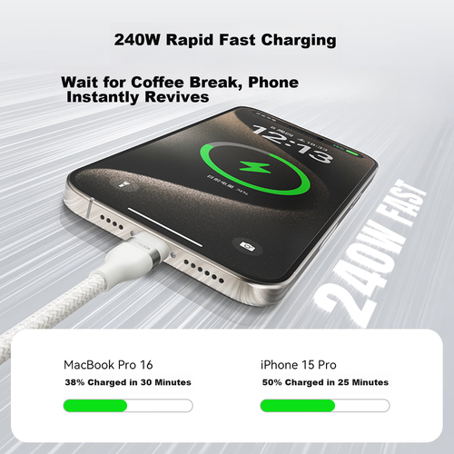 ANKER, Dual-Head Type-C Charging Cable, Compatible with IPhone 16 Pro Max, Apple 15 IPad/Mac, Huawei, Xiaomi, Apple Fast Charging 240W Data Cable, 1.8m, Blue