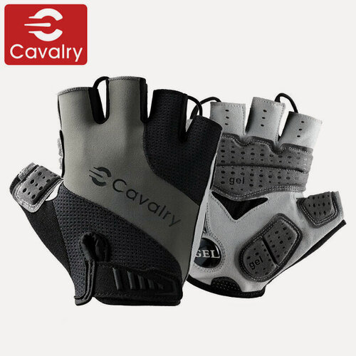 Изображение товара CAVALRY Silicone Half-Finger Gloves, Summer Outdoor Sports Fitness Gloves, Men's And Women's GEL Short-Finger Mountain Bike Road Bike Shock-Absorbing Sweat-Wicking Gloves, Cycling Equipment, Black And Gray, Size L