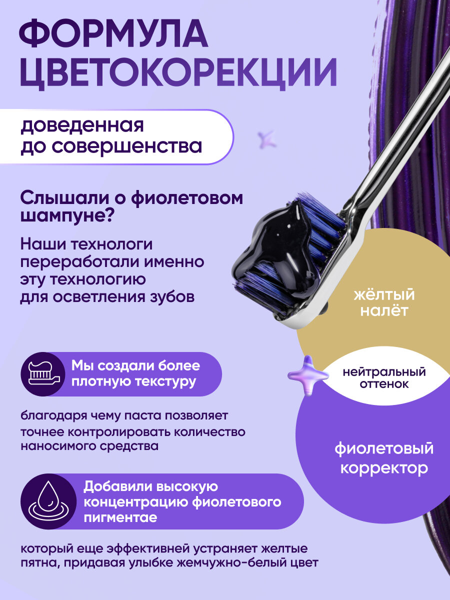 Средства Для Отбеливания Зубов Зубная паста отбеливающая, корректор для зубов "ToneCorrect", фиолетовая паста, 30 мл, с дозатором