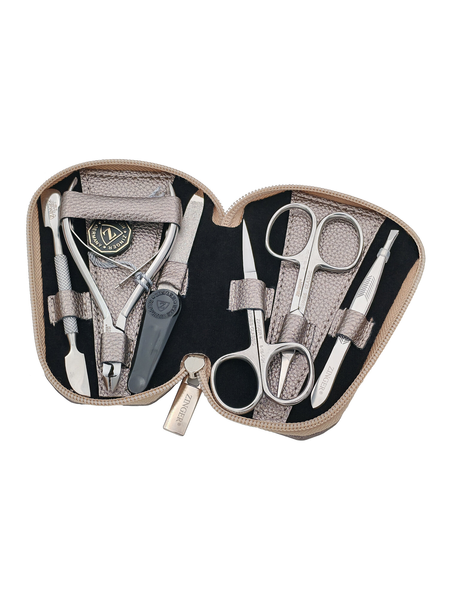 Картинки Маникюрный набор Zinger 7103, 6 предметов, медицинская сталь, серебристый/светлый шампань