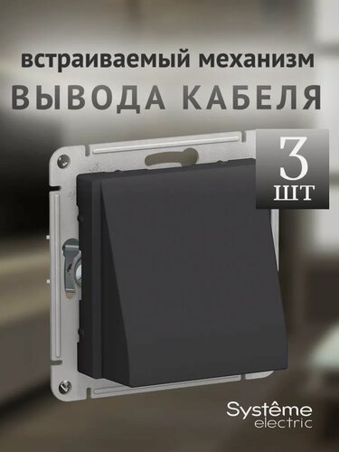 Изображение товара Механизм кабельного вывода Systeme Electric AtlasDesign, карбон, глянцевый (комплект из 3 шт.)