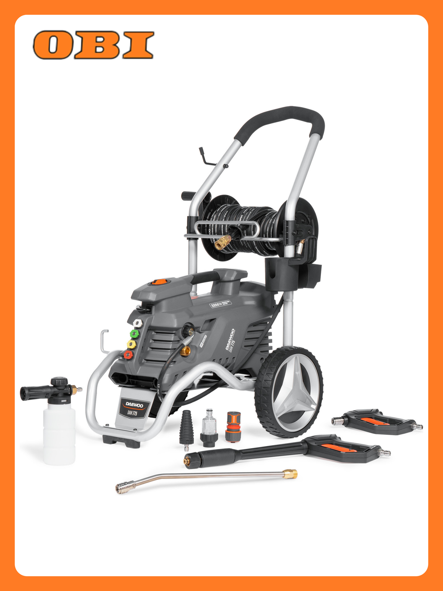 Мойка высокого давления DAEWOO DAW 775, 210 бар, 3.2кВт, 12м шланг, автоматическая защита