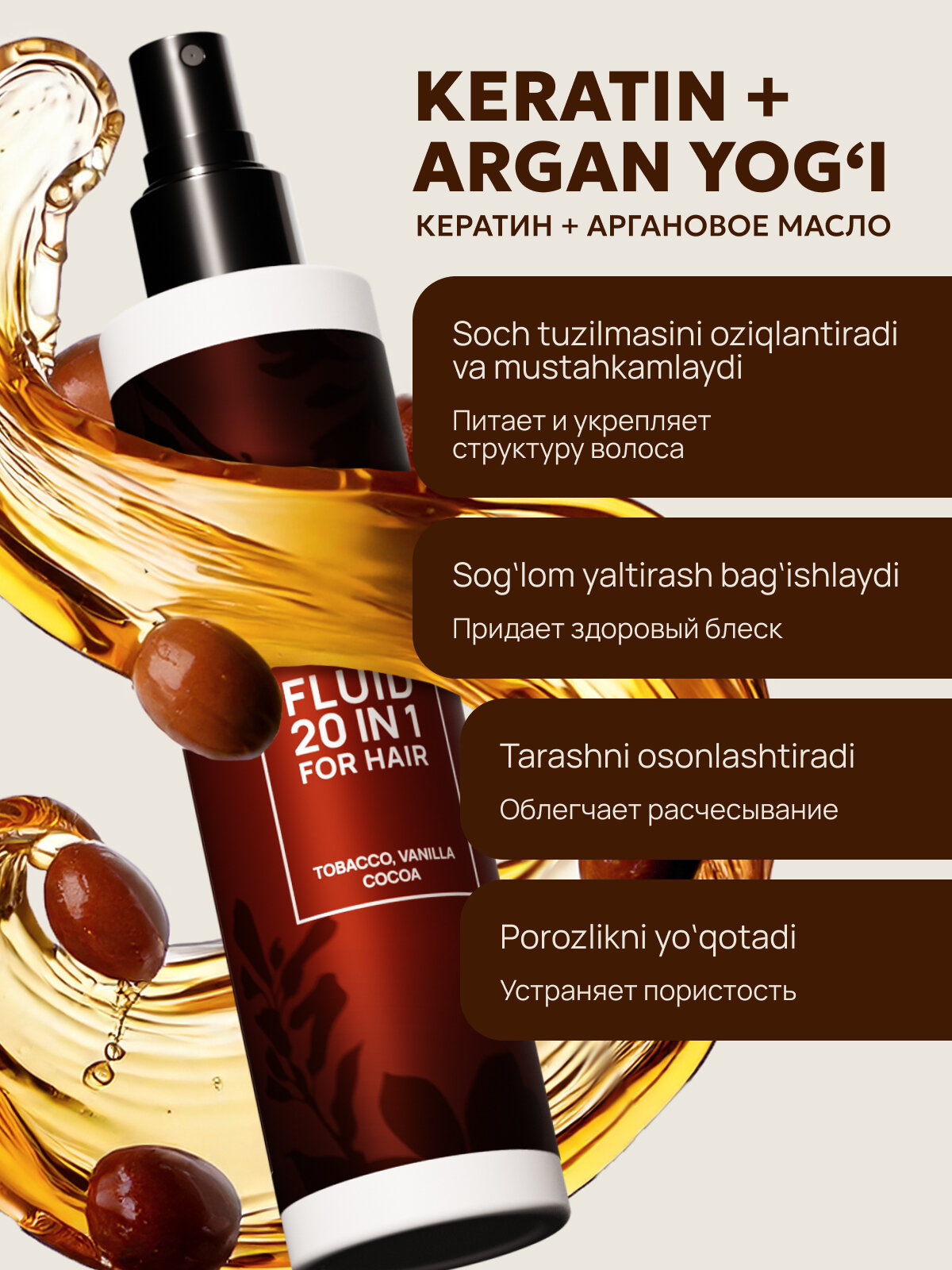 Флюид спрей для волос SEMILY, термозащита, 20 в 1, 200 мл - Багровый — фото 1