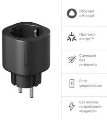 Умная розетка Яндекс Matter EUBT Wi-Fi черный (YNDX-00540BLK)