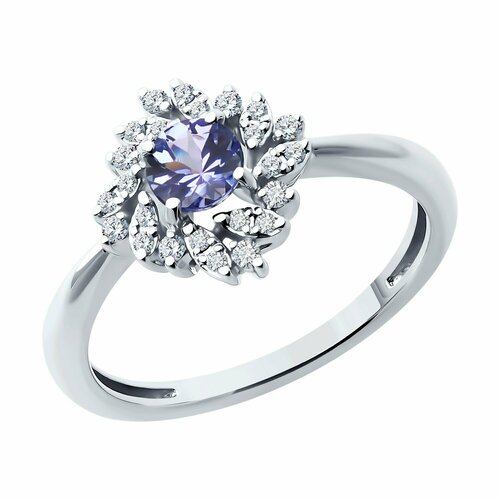 Кольцо Diamant online, белое золото, 585 проба, танзанит, бриллиант, размер 17.5, фиолетовый
