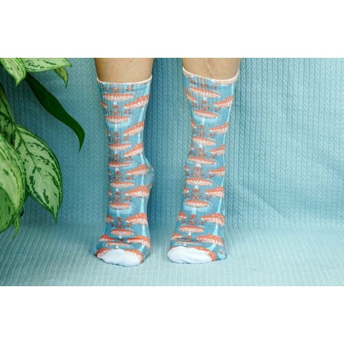 фото Носки , размер 36/41, голубой, белый, красный хлопковые cotton print