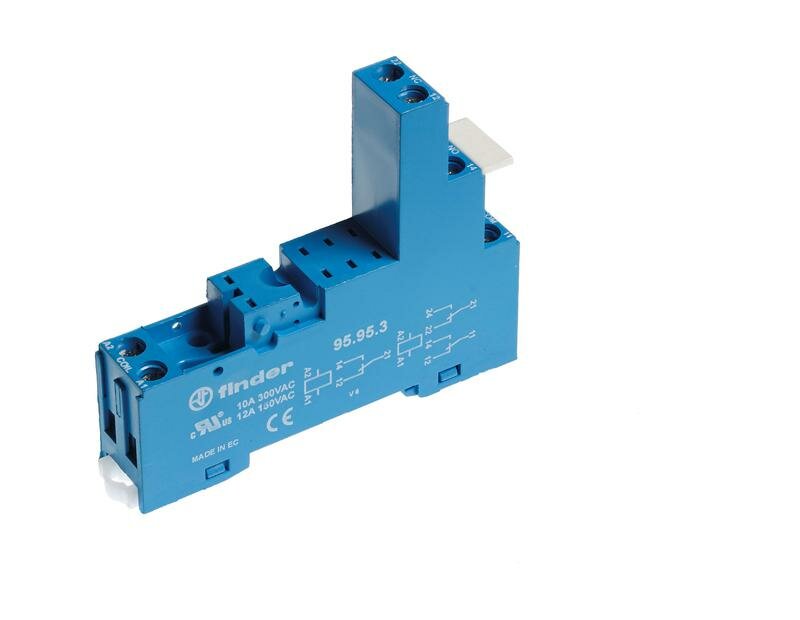 фото Розетка с винт. клеммами (с зажимной клетью) для реле 40.51 40.52 40.61 44.52 44.62 модули 99.80 в комплекте пластик. клипса 095.91.3 син. FINDER 95953SPA