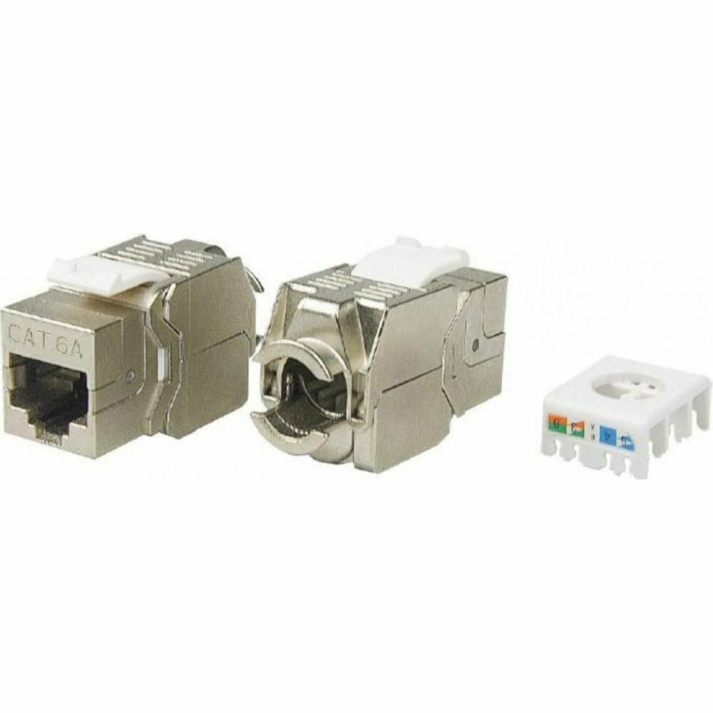 Вставка Keystone Jack RJ-45(8P8C) Hyperline, категория 6a (10G), экранированная, тип 180 градусов, Toolless, белая